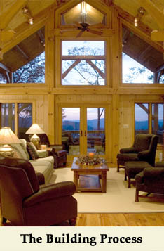 This timber frame great room offers fantastic views of the North Carolina Mountains